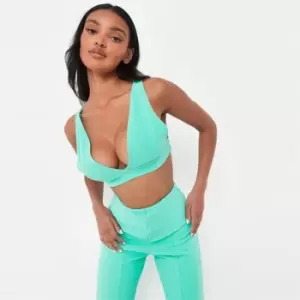 Image of Missguided Coord Fine Rib Plunge Bralet - Green