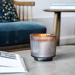 Image of Ivyline Pack of 2 Charcoal Ribbed Glass Holders H14Cm W15Cm