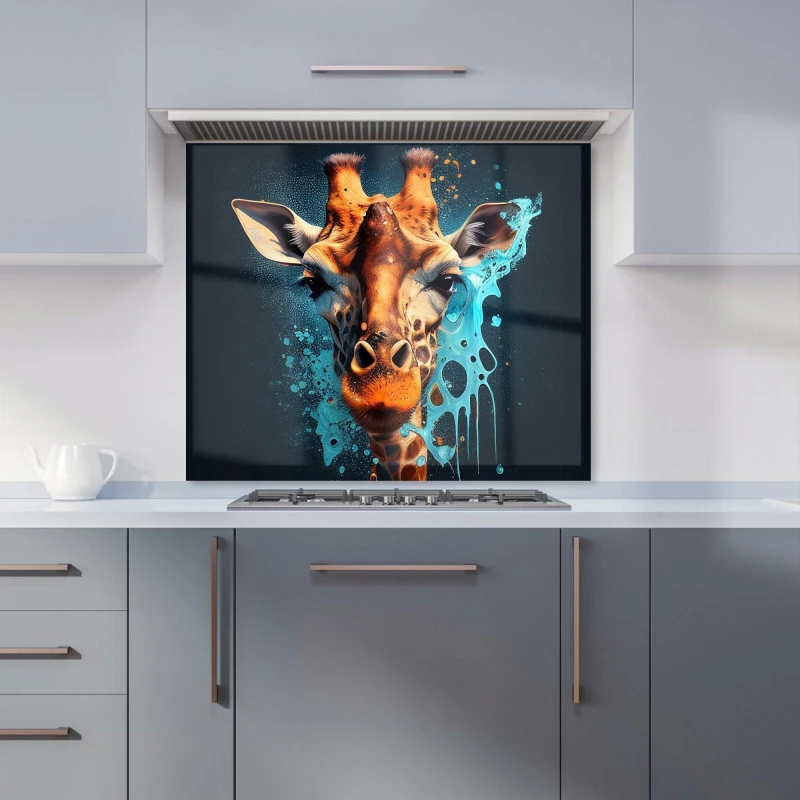 Image of Warren Reed - Designer Blue Giraffe Face Splashart Kitchen Splashback in Grey Size: 700mm x 750mm Grey Unisex 700mm x 750mm