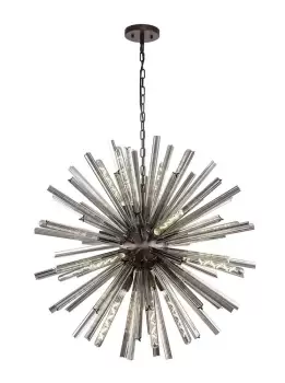 Image of 16 Light E27, Round Pendant Brown Oxide , Smoke Glass