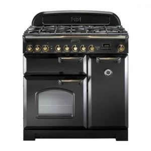 Image of Rangemaster CDL90DFFBLB Classic Deluxe 90cm Dual Fuel Range Cooker Black-Brass
