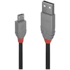 Image of LINDY USB cable USB 2.0 USB-A plug, USB Micro-B plug 1m Black, Grey 36732