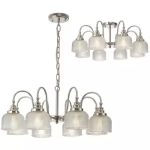 Image of Luminosa DeRuyter Semi Flush, Ceiling Pendant, 8 Light E27, Polished Nickel, Prismatic Glass
