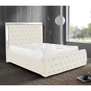Image of Elegance Mirrored Bed Double Plush Velvet Cream