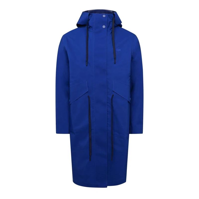 Image of Lacoste Long Hooded Water-Resistant Parka Jacket Blue female 6