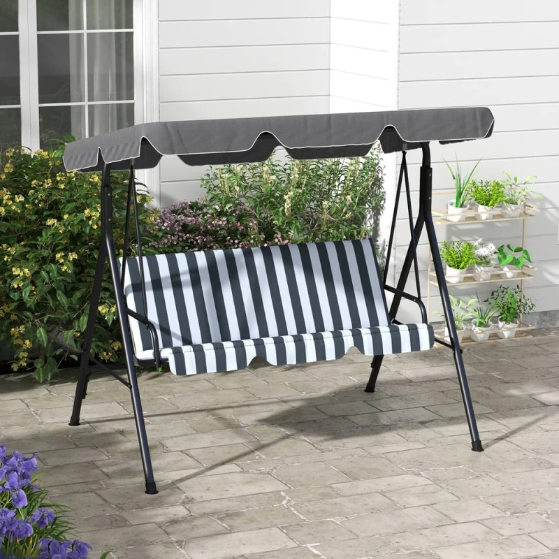 Image of Outsunny Outdoor Metal Hammock Swing Chair 3-Seater Patio Bench Garden Grey and White - Outsunny 5056725394257
