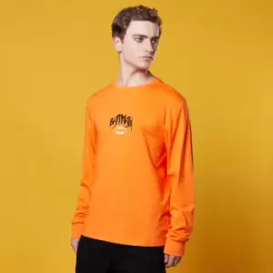 Image of Batman Embroidered Chest Long Sleeve T-Shirt - Orange - M