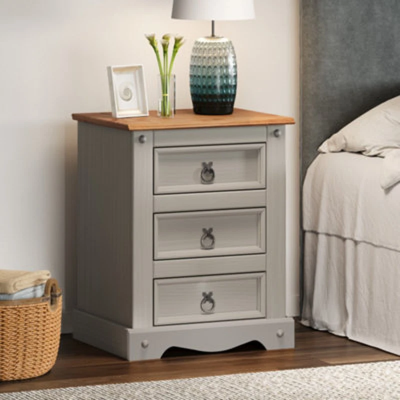 Image of MERCERS FURNITURE Corona Grey Wax 3 Drawer Bedside 5060765290271