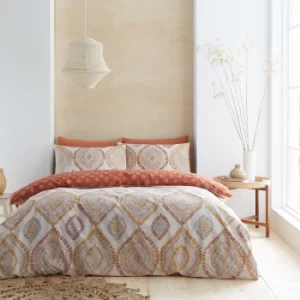 Image of Pineapple Elephant Ziri 100% Cotton Terracotta Duvet Cover and Pillowcase Set Orange, Yellow and White