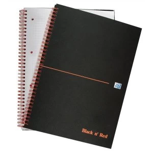 Image of Black n Red A4 90gm2 140 Pages Ruled and Perforated Wirebound Notebook Matt Black Pack of 5
