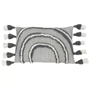 Image of Rainbow Tuft Tasselled Cushion Grey