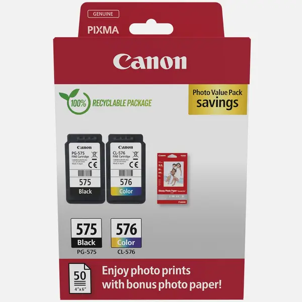 Image of Canon PG-575/CL-576 Ink Cartridge + Photo Paper Value Pack