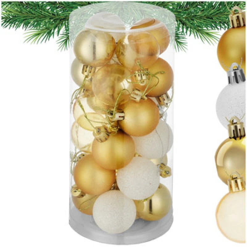 Image of Tectake Christmas Baubles - 24 Piece Set In White And Gold - White/gold