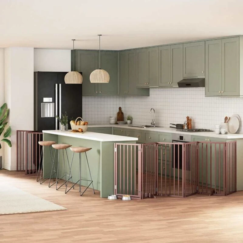 Image of vidaXL Dog Gate with Door Foldable 15 Panels Brown 750cm Poplar Wood, Brown 3155552