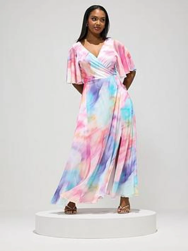 Image of Yours Womens Blurred Abstract Wrap Dress Size: 24 Multicolor Female 24