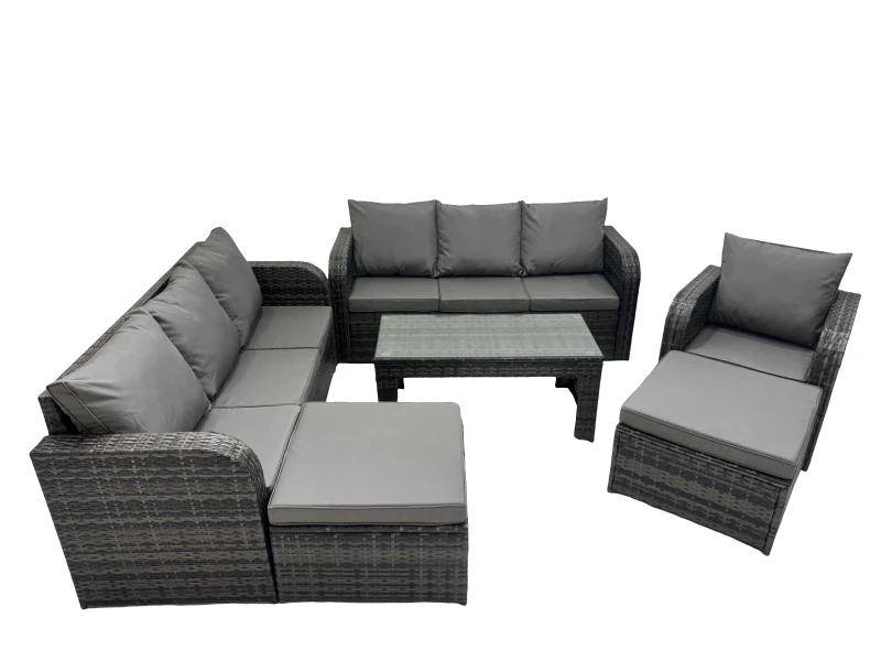 Image of Fimous 3 Seater Sofa Reclining Chair Coffee Table with 2 Big Footstools in Dark Grey Dark Grey Unisex