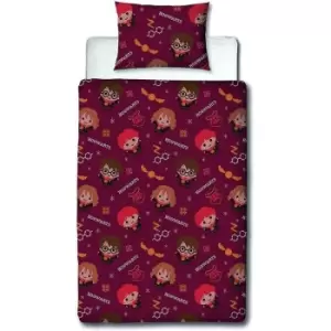 Image of Harry Potter Charming Reversible Christmas Duvet Cover Set (Double) (Red/Orange) - Red/Orange