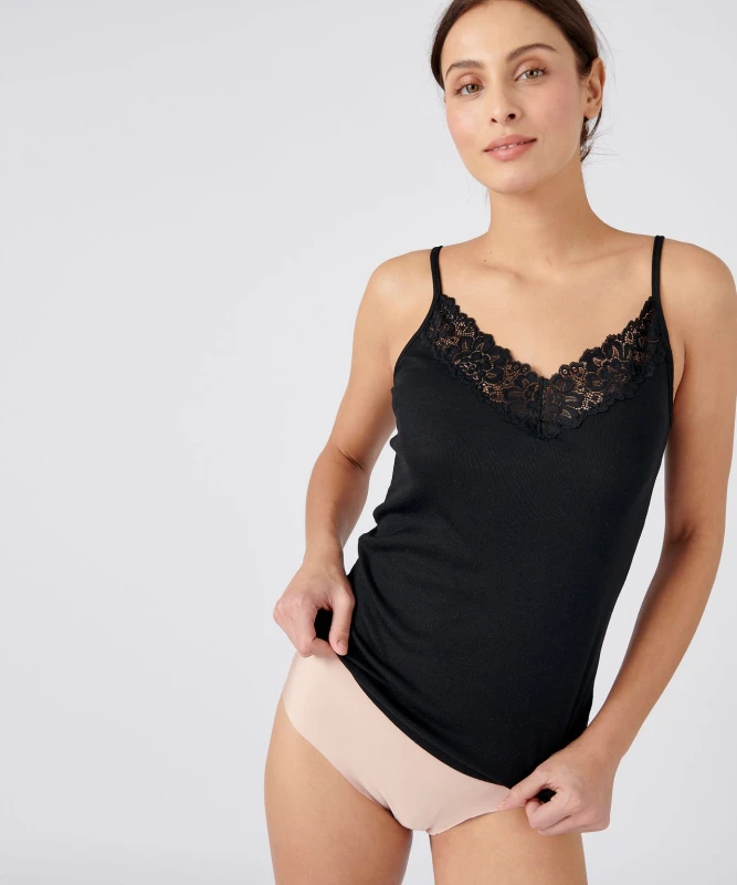 Image of Damart Womens Lightweight Thermal Lace-Trim Vest - Soft, Cosy Everyday Essential in Black Size: XS Black Female XS