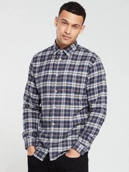 Image of Selected Homme Long Sleeved Checked Shirt - Dark Blue/Brown
