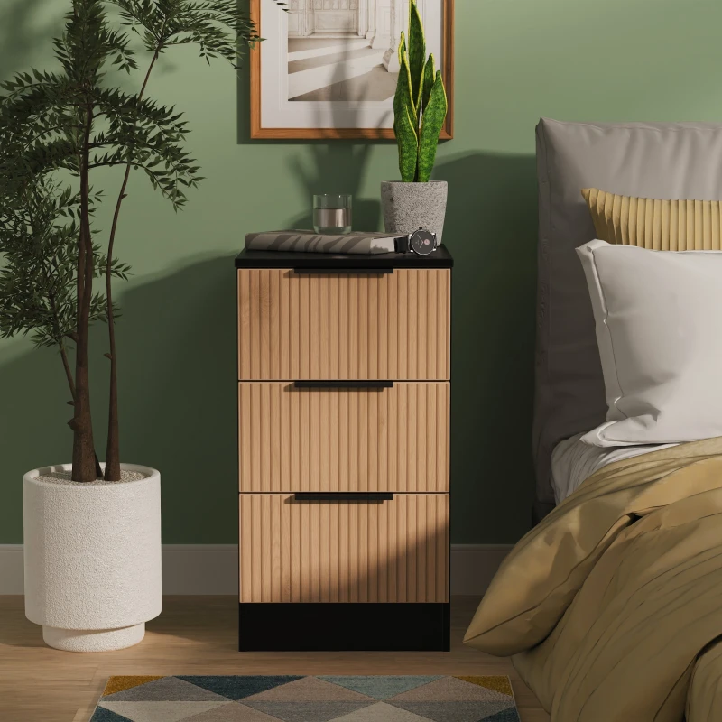 Image of Welcome Furniture Ready Assembled Java 3 Drawer Bedside Cabinet, Black JAV001SEBK