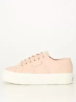 Image of SUPERGA 2740 Platform Tumbled Leather Plimsoll - Pink, Size 5, Women