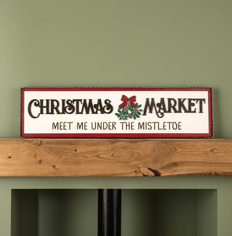 Image of 82cm White Wooden Christmas Market Hanging Sign