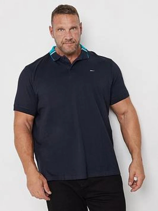 Image of BadRhino BadRhino Men Jacquard Collar Polo Shirt in Blue Size: 7-8X-Large Blue 7-8XL Male 5063111843640