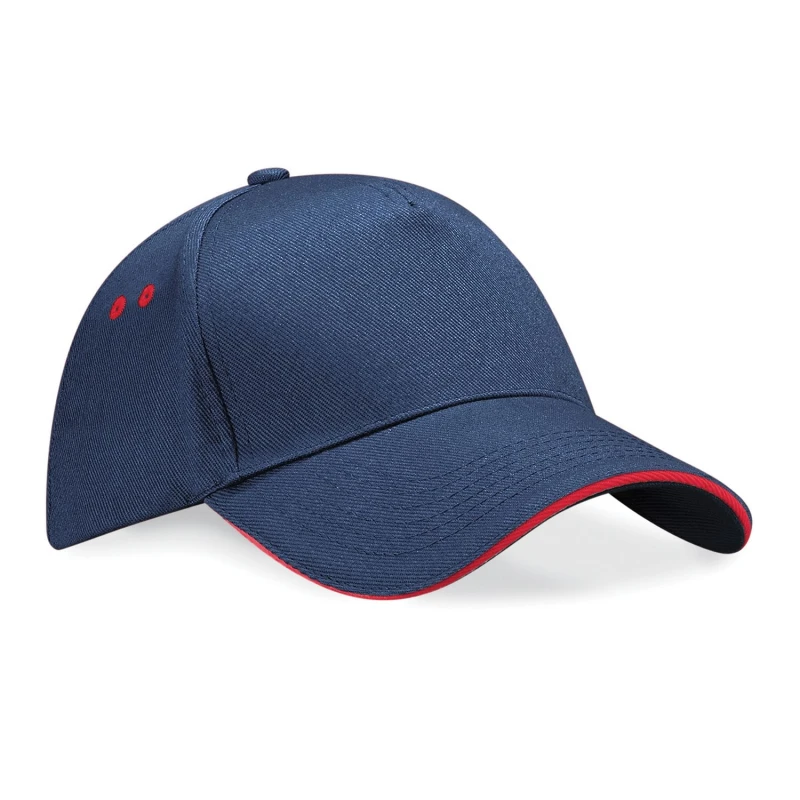 Image of Beechfield Beechfield Men Ultimate 5 Panel Contrast Baseball Cap With Sandwich Peak Headwear Pack of 2 in Navy Navy One Size Male 5059269087135