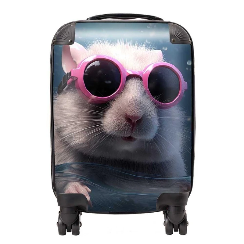 Image of Warren Reed - Designer Splashart DoorMouse with Pink Glasses Suitcase Size: Medium Pink Unisex Medium