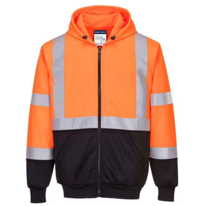 Image of Portwest Hi Vis Two Tone Zipped Hoodie B315OBR4XL Colour: Orange / Black