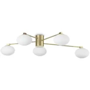 Image of Ideal Lux HERMES 5 Light Globe Multi Arm Semi Flush Ceiling Lamp Brass
