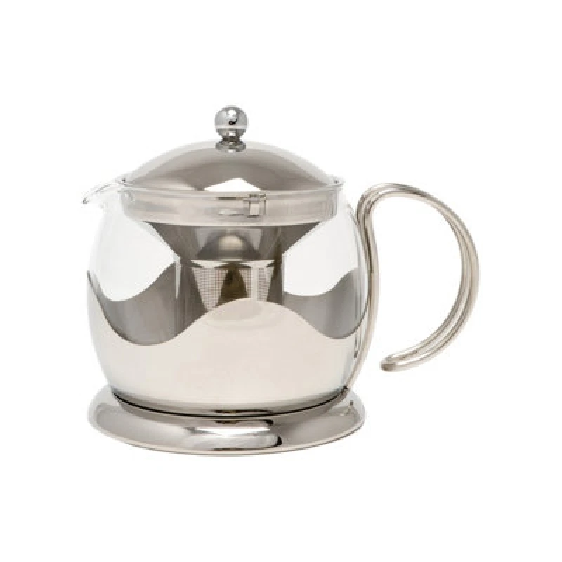 Image of La Cafetiere Izmir Polished Steel Glass Infuser Teapots, Four Cup, Gift Boxed Metallic Silver