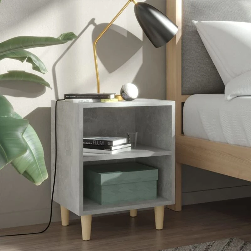 Image of VIDAXL Bed Cabinet with Solid Wood Legs Concrete Grey 40x30x50cm Vidaxl 8720286355961