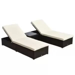 Image of Outsunny 3 Pieces Sun Lounger Rattan Furniture Recliner Wicker Brown Garden