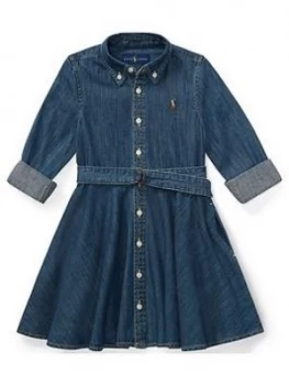 Image of Ralph Lauren Girls Classic Belted Denim Shirt Dress - Indigo, Size 14 Years, Women