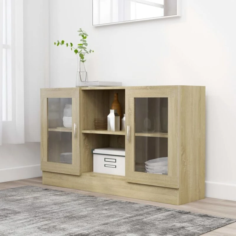 Image of VIDAXL Vitrine Cabinet Sonoma Oak 120x30.5x70cm Engineered Wood Vidaxl 8720286134719