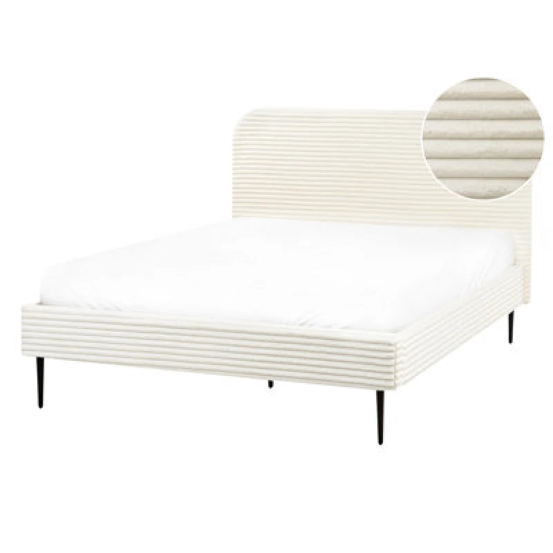 Image of Beliani Bed Corduroy Flayat 140 X 200 Cm (Eu Double) Off-White