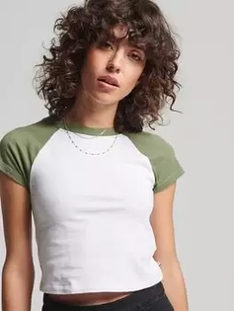 Image of Superdry Vintage Organic Baseball Top - Green, Size 16, Women