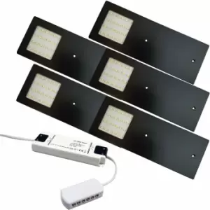 Image of 5x MATT BLACK Ultra-Slim Rectangle Under Cabinet Kitchen Light & Driver Kit - Natural White LED