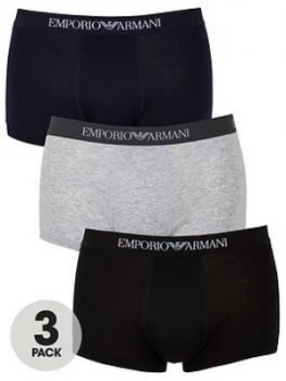 Image of Emporio Armani 3 Pack Cotton Trunks Black/Navy/Grey Size S Men