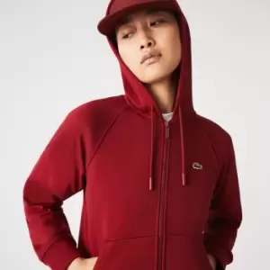 Image of Womens Lacoste Hooded Organic Fleece Zippered Sweatshirt Size 8 Bordeaux