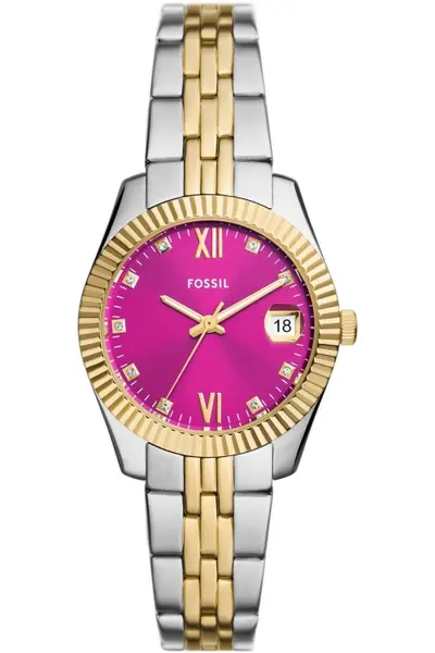 Image of Fossil Ladies Scarlette Three-Hand Date Two-Tone Stainless Steel Watch ES5337