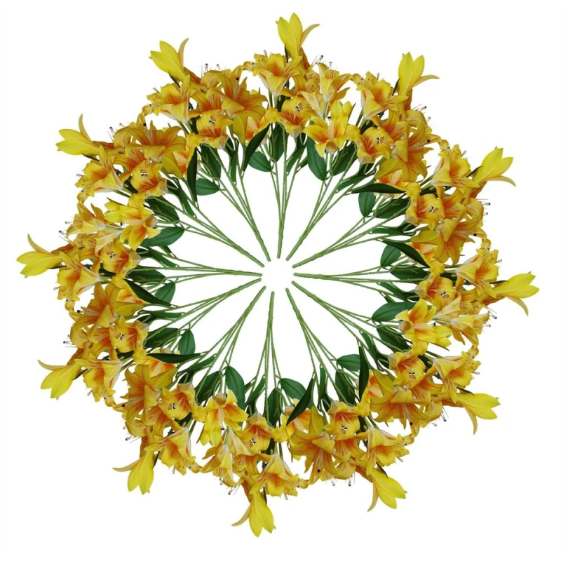 Image of Leaf 12 x 60cm Artificial Lily Stem - Yellow - 144 Flowers Yellow