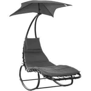 Image of Outsunny - Patio Rocking Chaise Lounge Rocking Bed with Canopy Cushion Headrest - Grey