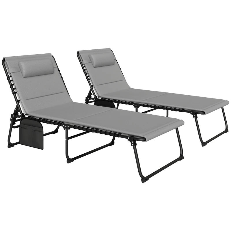 Image of Outsunny Folding Sun Loungers Set of 2, Reclining Sun Bed, Light Grey 84G-606V70LG