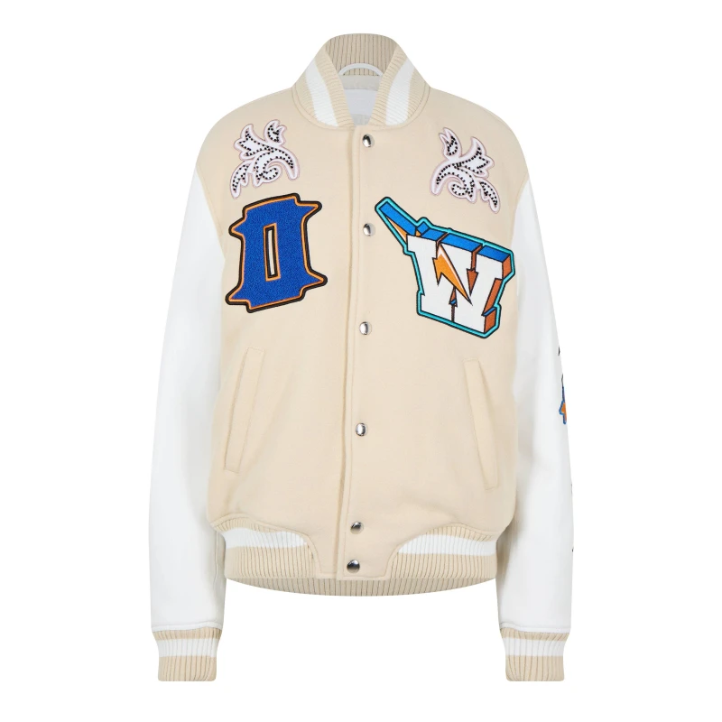 Image of Off White Womens Thunder Two-Tone Snap Button Varsity Jacket Beige female 38 (XS)