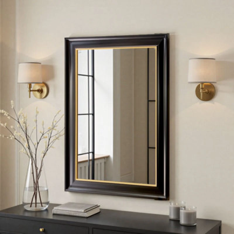Image of Yearn Mirrors Georgian Black Gold Framed Bevelled Mirror Black Unisex