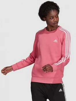Image of adidas 3 Stripes Fleece Sweat Top - Rose, Rose, Size S, Women
