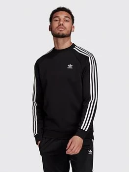 Image of adidas Originals 3-Stripes Crew Neck Sweat Top - Black, Size S, Men