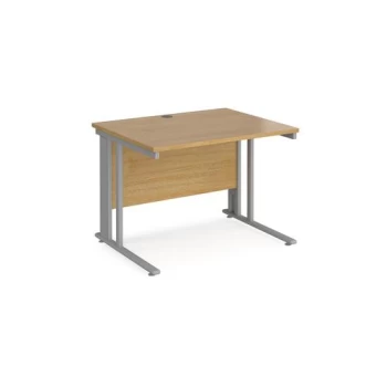 Image of Office Desk 1000mm Rectangular Desk With Cable Managed Leg Oak Tops With Silver Frames 800mm Depth Maestro 25